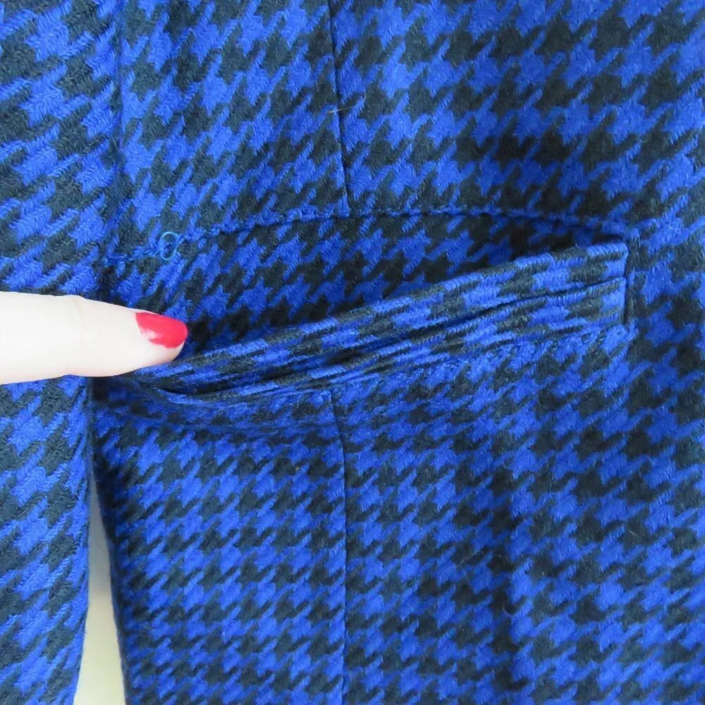 VINTAGE BASLER 100% Wool  Blue Houndstooth Blazer Jacket - US Size 6 - Picture 4 of 9